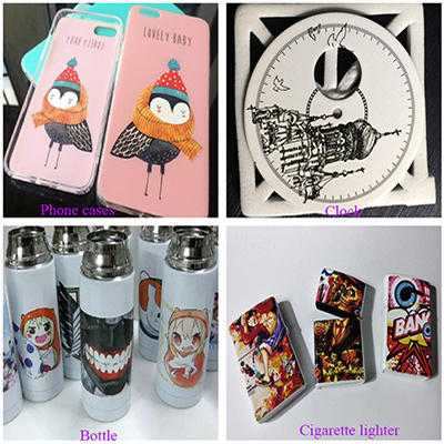 phone cases, Lighter, bottle, dial panel, acrylic, wood, ID cards, USB printing samples, recommend u
